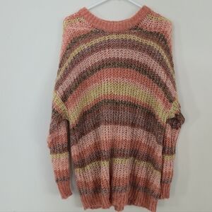 American Eagle Size Small Oversized Rainbow Open Knit Striped Boho Sweater